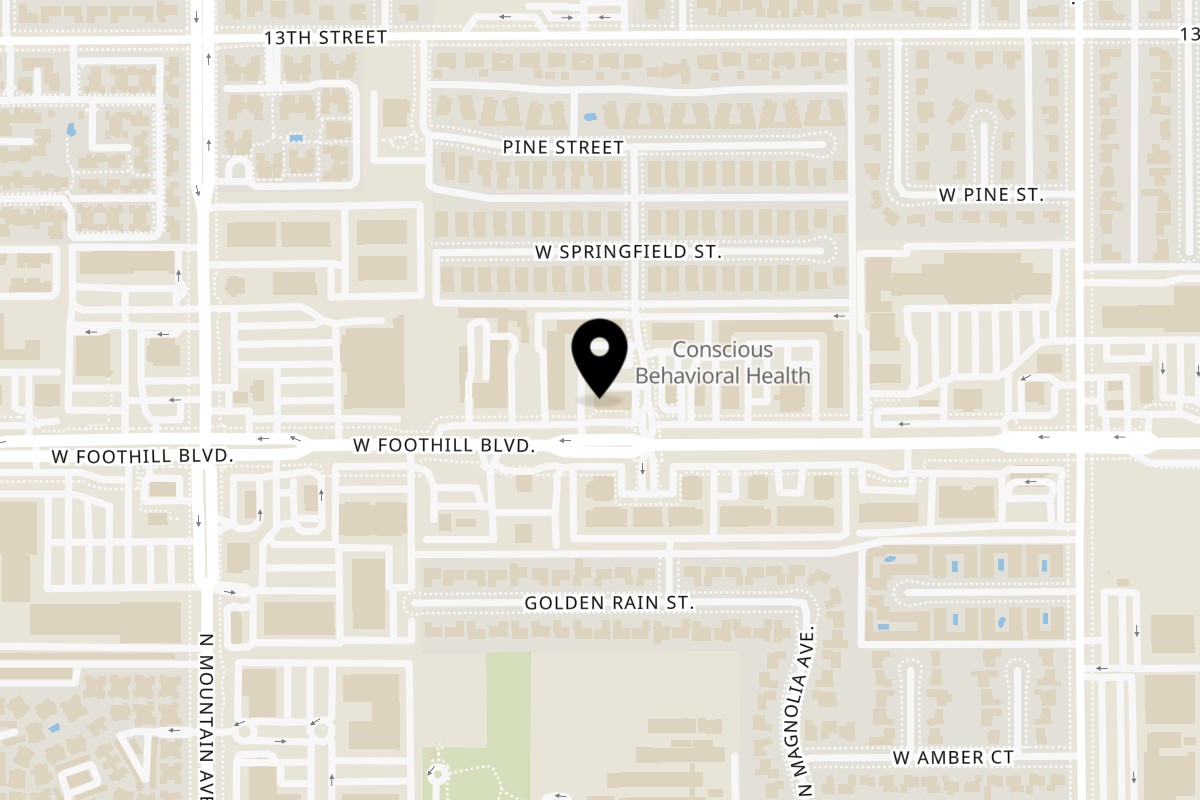 Map showing the location of Fiesta Pizza on 1013 W Foothill Blvd Unit B in Upland